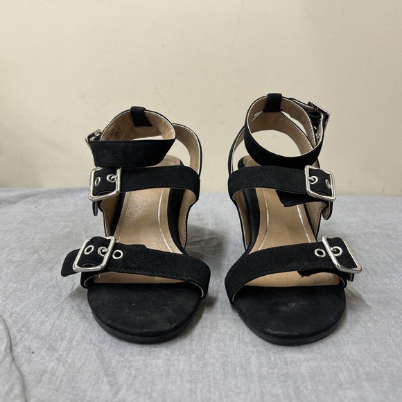 Vionic Carmel Sandal Womens Size 6 Black Suede Ankle Strap Chunky Heels Fs Chrty - Picture 3 of 11